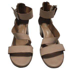 Crown Vintage Shoes Daulla 7.5M LEATHER BEIGE HEELS ZIPPER